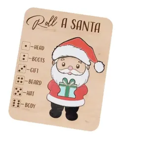 Detalle del tablero de juego navideño de madera Roll A Santa con guía