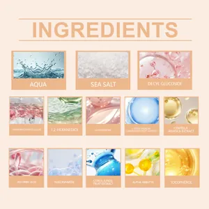 Macro view of OCEAURA body scrub ingredients including Sea Salt and Niacinamide