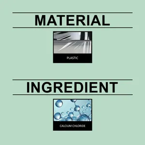 Detailed view of plastic dehumidifier box material and calcium chloride ingredient info