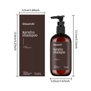 Gedetailleerde afmetingen GleamXi 100ml keratine shampoo fles en doos