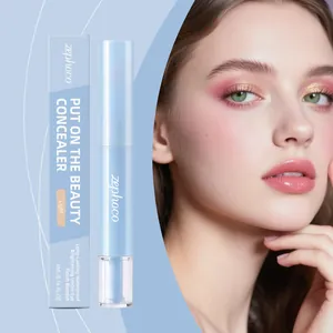 Vue détaillée du correcteur Zephoco et d'un mannequin montrant un fini maquillage impeccable