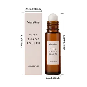 Detailed dimensions of 10ml amber glass essential oil roller bottle and packaging box