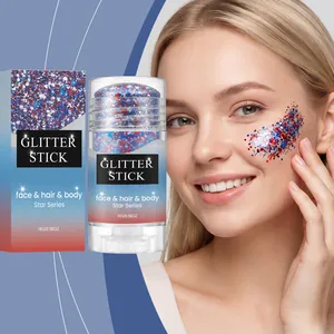 Série Star Bâton de Paillettes pour Visage Cheveux et Corps Rouge Blanc Bleu Scintillant Crème de Maquillage pour Fête Festival