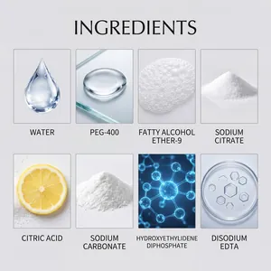 Vista detallada de los ingredientes del eliminador de óxido, incluidos agua y ácido cítrico