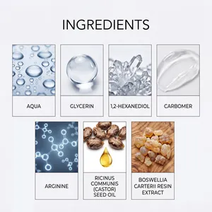 Detailed list of ingredients for face oil including castor seed and boswellia extracts.