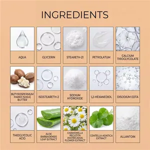 Liste des ingrédients de la crème dépilatoire douce au beurre de karité et aloès