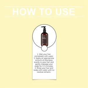 Instructies voor Gleamxi Keratine Shampoo met een 100ml pompfles op gele achtergrond