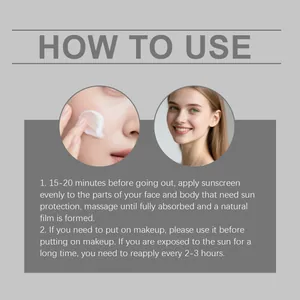 Guide d'utilisation montrant l'application de la crème de protection solaire légère