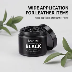 Close-up detail of Brunizo black leather repair cream in a 50g jar for cracked items