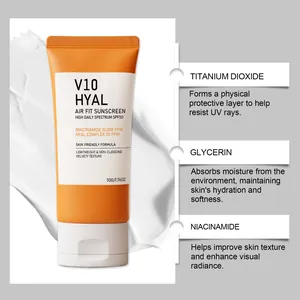 Détail montrant les ingrédients de la crème solaire V10 HYAL avec dioxyde de titane