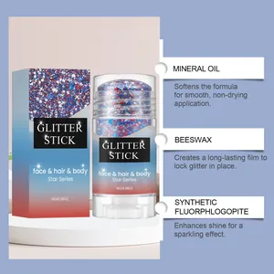 Détail du stick pailleté avec huile minérale et cire d'abeille pour corps et cheveux