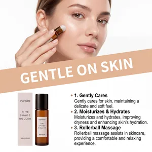 Model using Viareline face oil roller on skin showing its deep moisturizing benefits