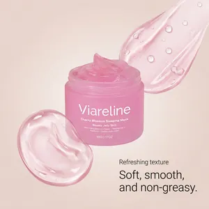 Λεπτομέρεια της μάσκας ύπνου Viareline Cherry Blossom με απαλή ροζ υφή τζελ