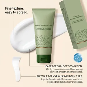 Vue détaillée de la crème dépilatoire adoucissante avec texture lisse et spatule