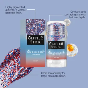 Vue détaillée du stick pailleté montrant une texture vibrante et un emballage compact pratique