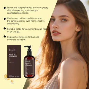 Detail van GleamXi Keratine Shampoo voor beschadigd haar voor gezond en glad haar.