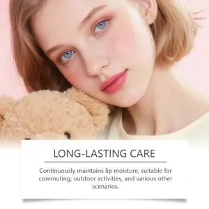 Close-up of hydrating lip balm effect on model, showing long-lasting moisture for daily care