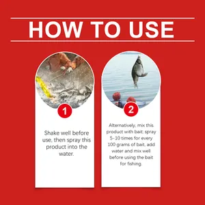 Instructions étape par étape pour l'application d'un spray attractant pour la pêche sportive.