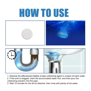 Step-by-step guide for using pipe unblocking effervescent tablets in sinks and drains