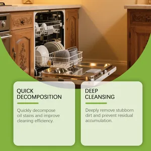 Deep cleaning dishwasher tablets removing stubborn stains and grease in kitchen scene