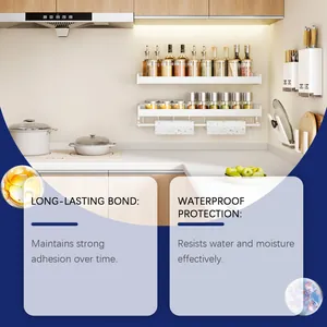 Adhesivo fuerte sin clavos para fijación duradera e impermeable en la cocina.