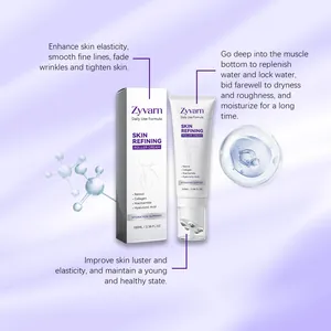 Close-up of Zyvarn Skin Refining Roller Cream tube and box with hydration support text