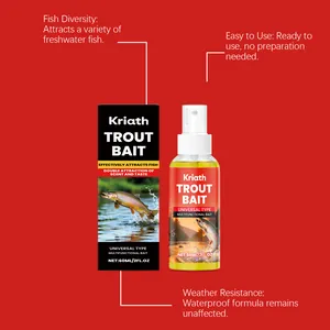 Détails du flacon pulvérisateur et de l'emballage de l'appât à truite Kriath pour la pêche