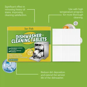 Effective effervescent dishwasher cleaning tablets for heavy oil stains and descaling.