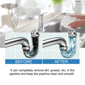 Detailed illustration of pipe unblocker showing before and after cleaning effect