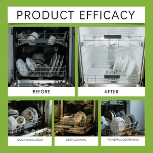 Efficacy results of dishwasher cleaning tablets showing before and after deep degreasing