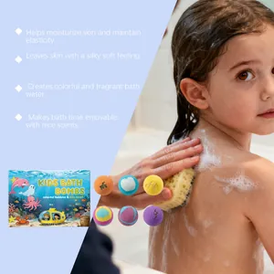 Vista detallada de bombas de baño coloridas para niños con beneficios hidratantes