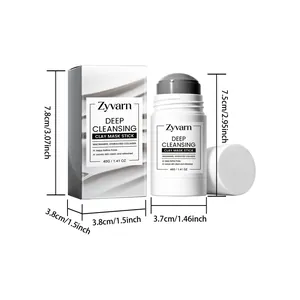Detaillierte Größentabelle für Zyvarn Tonmaske-Stick mit Maßen für Produkt und Verpackung.