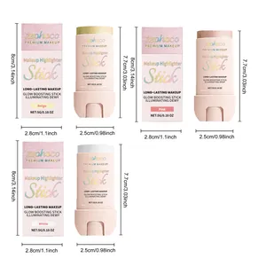 Dimensions détaillées des bâtons enlumineurs Zephoco en beige, rose et blanc avec boîte.