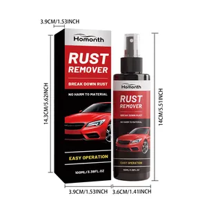 Gedetailleerde afmetingen voor Homonth 100ml auto roestverwijderaar spray en doosje