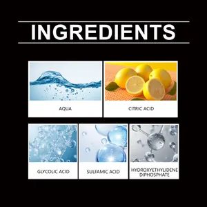 Gedetailleerde ingrediëntenlijst van roestverwijderaar spray met citroen- en glycolzuur.