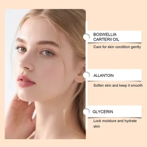 Detailed view of frankincense oil ingredients: Boswellia, Allantoin, and Glycerin for skin.