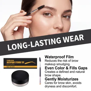 Crème à sourcils noire imperméable avec pinceau pour une définition naturelle longue durée.