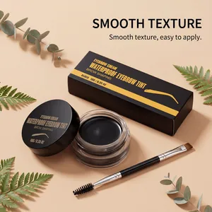 Vue détaillée de la crème à sourcils noire imperméable avec pinceau à double embout