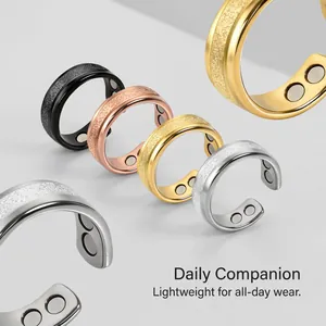 Macro view showing magnetic inserts and frosted texture on multi-color therapy rings