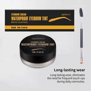 Kit crème sourcils Zephoco noir imperméable avec pinceau double embout et boîte d'emballage