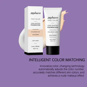 Détail du tube et de la boîte de fond de teint Zephoco Tone-Adapting couleur Ivoire