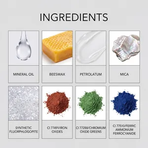 Visuele ingrediëntenlijst voor de glitterstick inclusief minerale olie en bijenwas