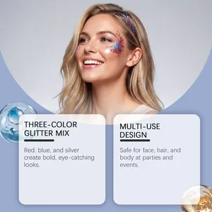 Dettaglio del mix di glitter a tre colori applicato su viso e capelli per le feste