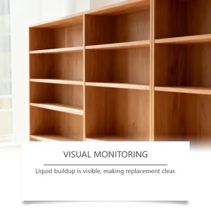 Detailed view of wooden cabinet featuring visual monitoring for dehumidifier storage
