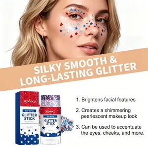 Gedetailleerde weergave van Zephoco glitterstick met effect van gezichtsmake-up.