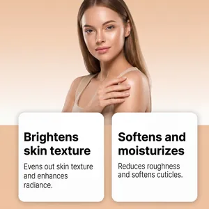 Infographic detail showing skin brightening and softening benefits of the body scrub