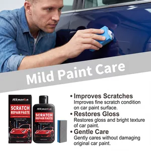 Professional Hikmarion car scratch repair paste kit showing application on blue paint