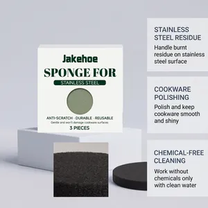 Close-up detail of Jakehoe stainless steel cleaning sponge texture and retail packaging