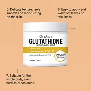 Detail of OceAura Glutathione body scrub showing smooth texture and skin benefits