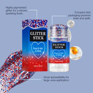 Vista dettagliata del bastoncino glitter rosso bianco e blu per viso e corpo